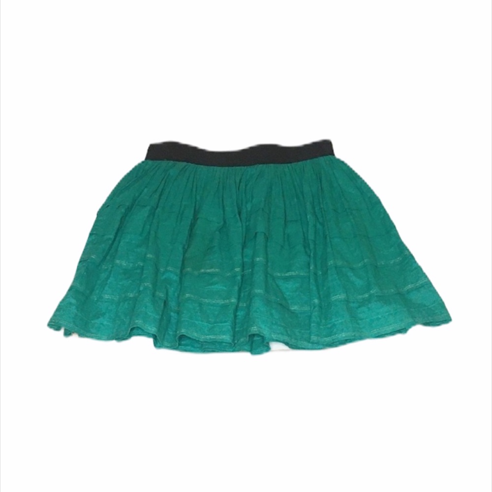 Odille Green Metallic Gold Tier Skirt Size XS